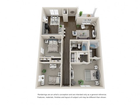 Floor plan for 3 beds, 2 baths, 1219 sqft